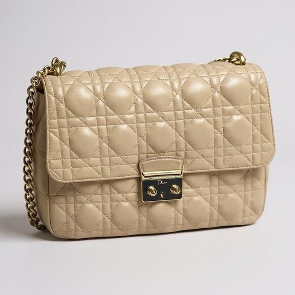 Christian Dior Shoulder Flap Bag Medium Nude Beige Pink Gold Chain - Picture 2 of 16